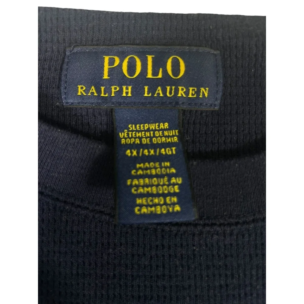 Polo‎ Ralph Lauren Sleepwear Shirt Men 4X Navy Blue Logo Waffle Knit 3/4 Sleeve